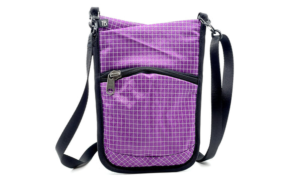 The front of the P.I.K.A. Pouch in Ultraviolet (purple with white gridding) 200 Halcyon.